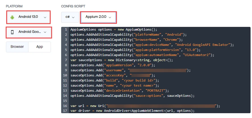 Der Plattformkonfigurator für Sauce Labs
