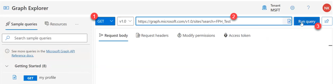 Esta imagen muestra la página de Microsoft Graph Explorer donde puedes crear la API GET