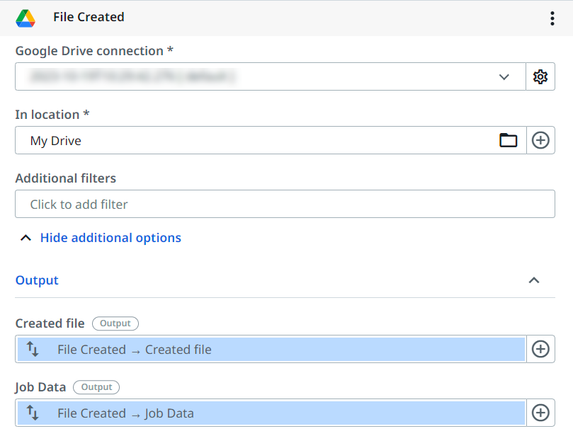Google ドライブのコネクションのプロパティを設定する
