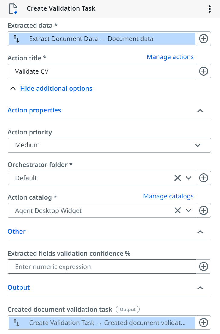 [検証タスクを作成] アクティビティのプロパティを設定する