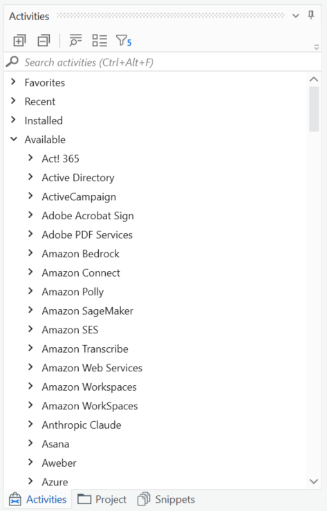 Atividades do Integration Service disponíveis no Studio