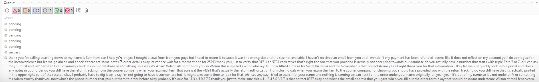This example shows how the status changes and the text is retrieved using Write Line.