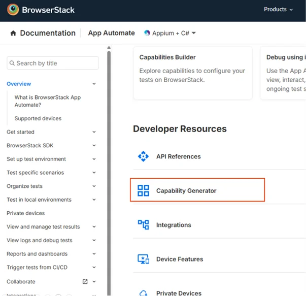 Générateur de capacités dans BrowserStack