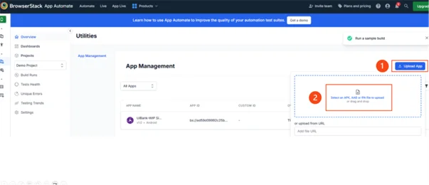 Télécharger l'application dans BrowserStack