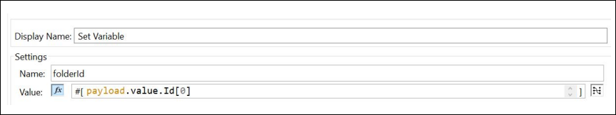 フォルダー ID、変数名、値で変数の設定を設定