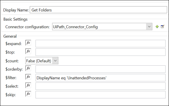 フィルター パラメーターを DisplayName eq UnattendedProcesses に設定
