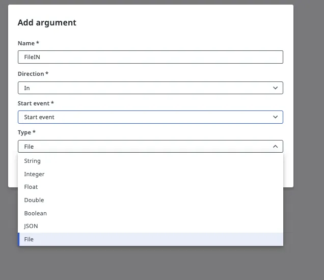 Adding an argument of type file
