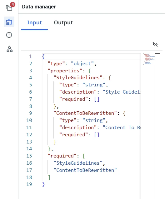 在数据管理器面板中输入参数