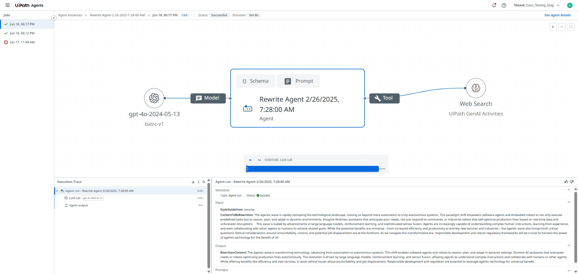 The node-based visual representation of a trace