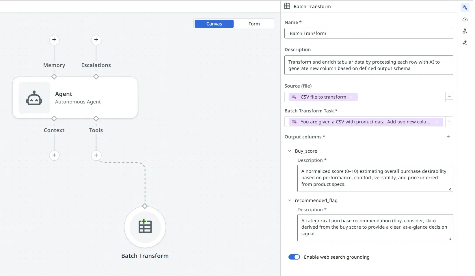 Configuring the Batch transform tool