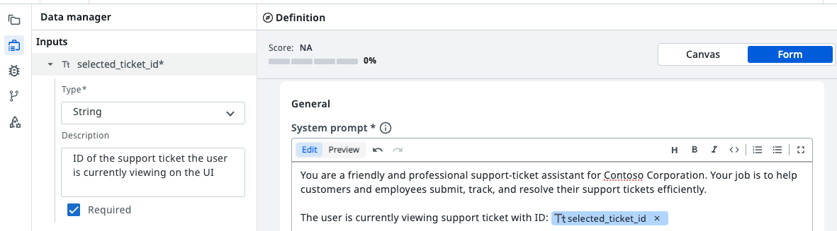 Studio Web Data-Manager and System-prompt form with an input variable