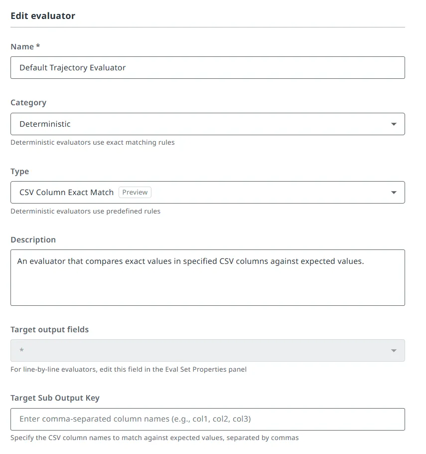 CSV Column Exact Match Evaluator