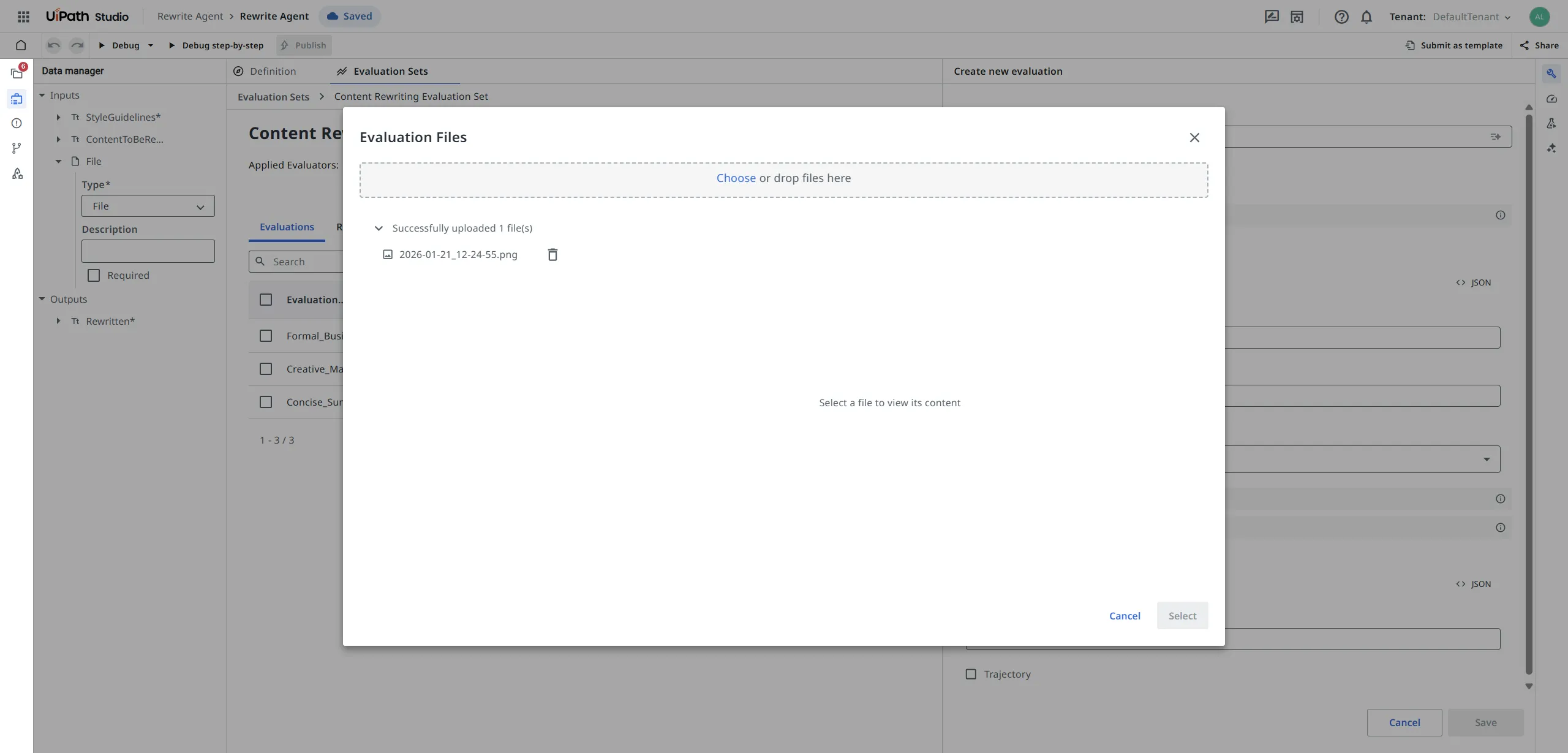 評価へのファイルのアップロード
