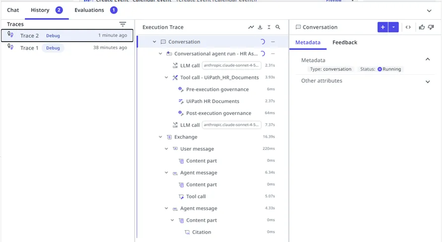 Execution trace panel