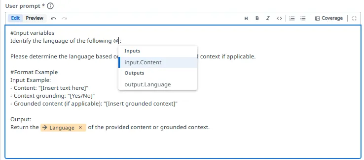 The @ reference picker open in the user prompt field with input