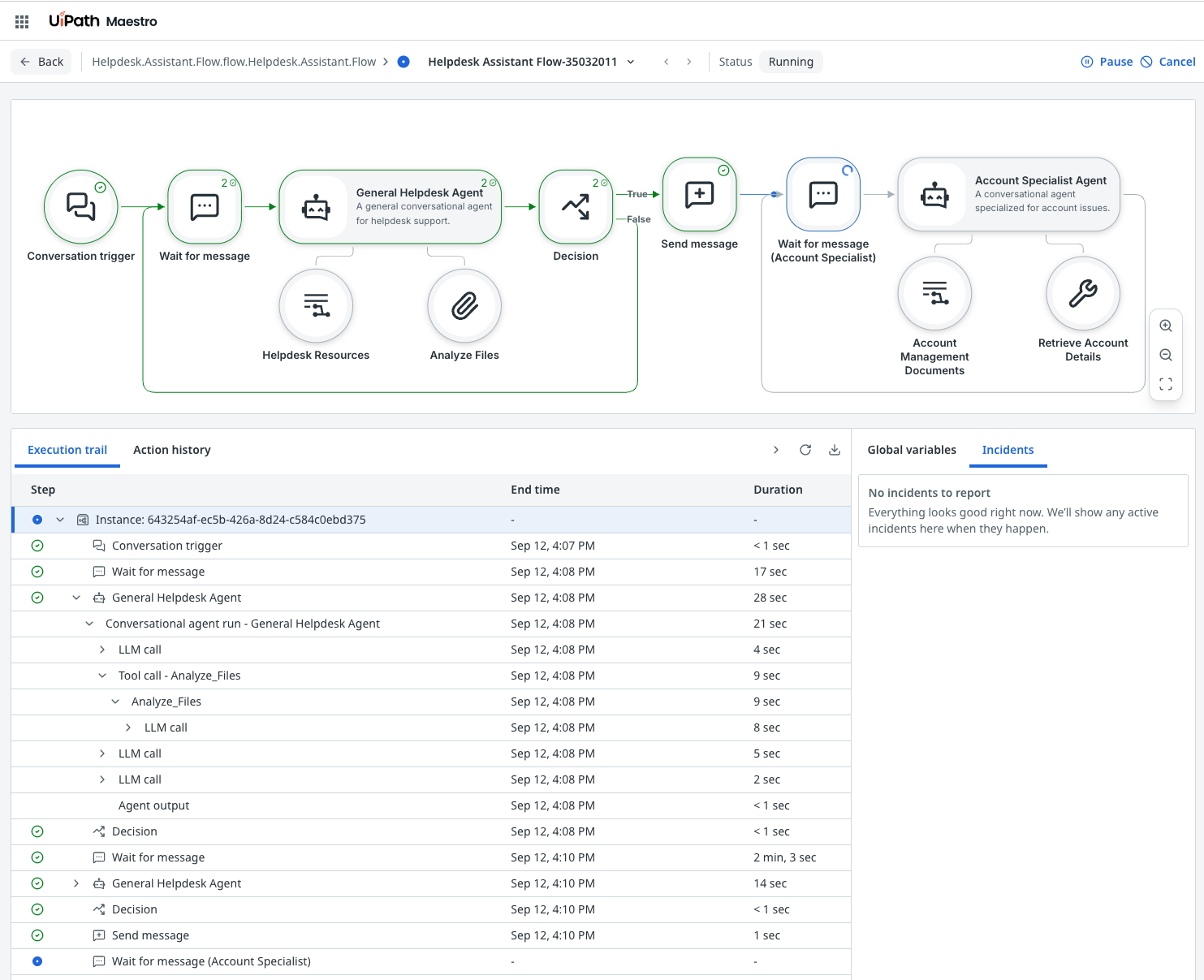 Trace logs of a conversational Maestro Flow execution