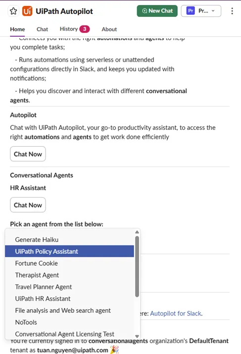 Slack agent selection