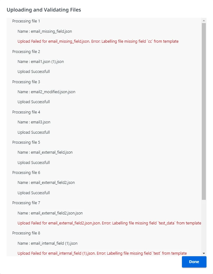 Screenshot including the Uploading and Validating Files window in UiPath AI Center.