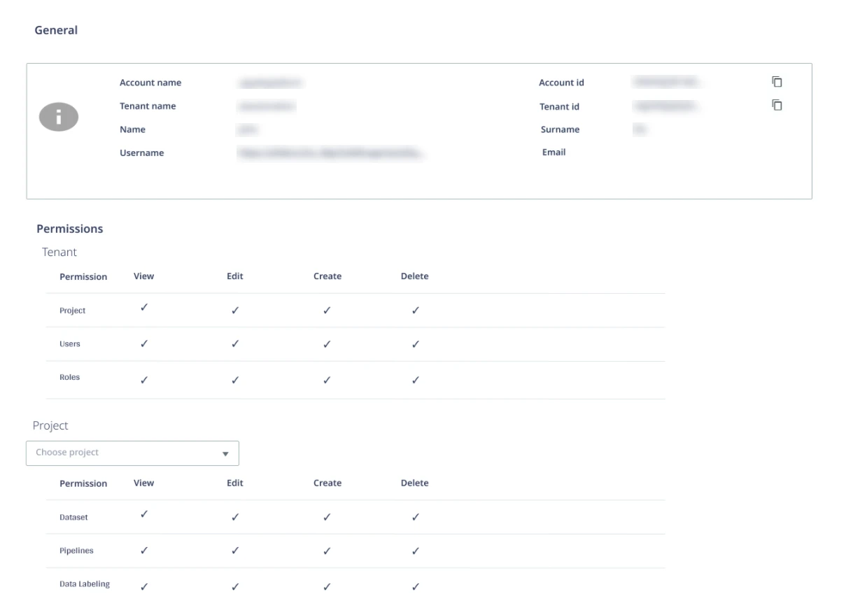 Screenshot mit der Seite Profil im UiPath AI Center.