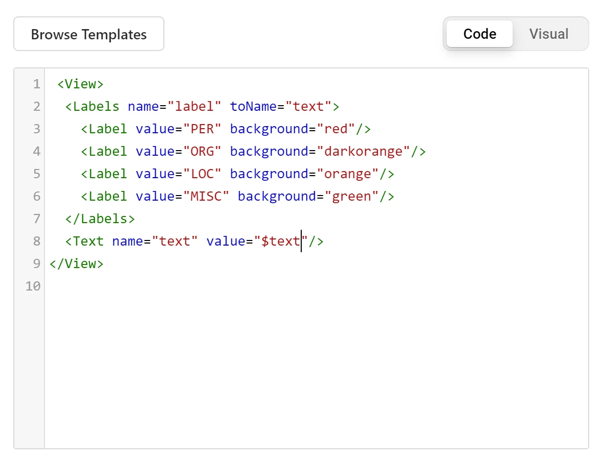 Screenshot of the Code tab.