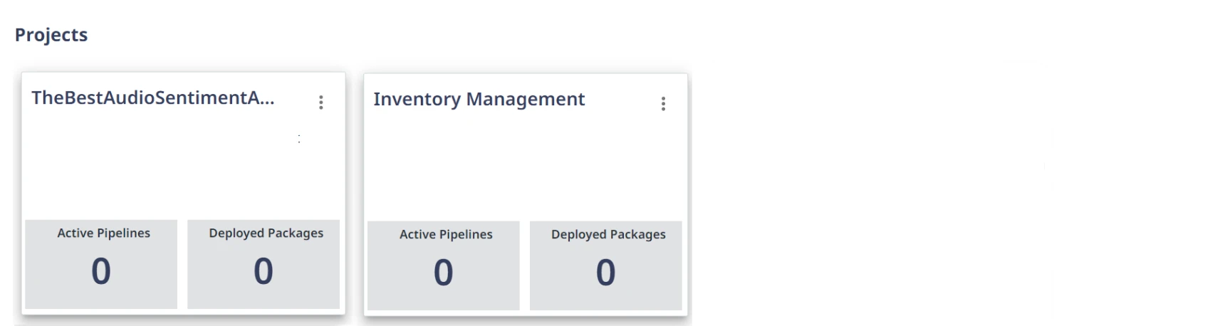 Screenshot mit der Seite Projekte im UiPath AI Center.