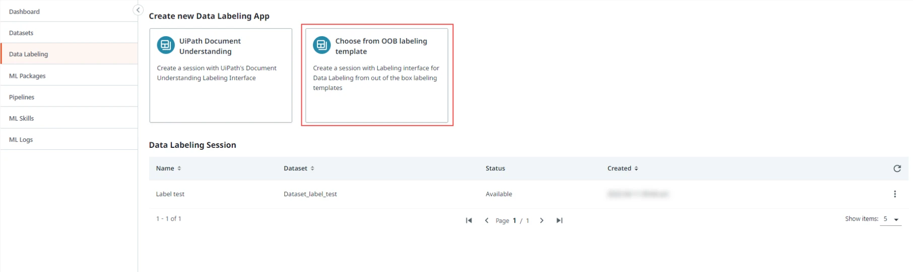 Screenshot including the Create a new Data Labeling App page in UiPath AI Center.