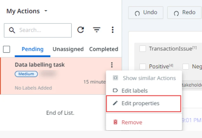 Screenshot including the Edit properties button in UiPath Action Center.