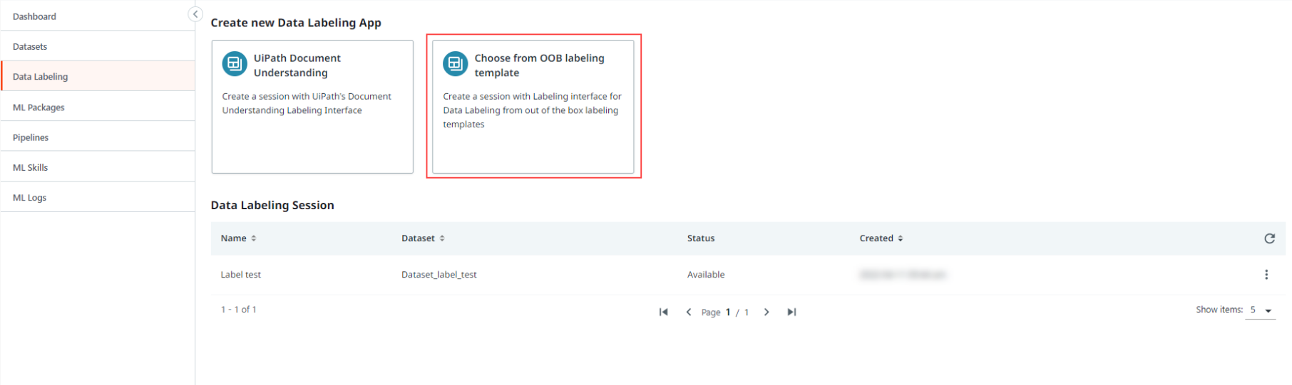 Screenshot including the Create a new Data Labeling App page in UiPath AI Center.