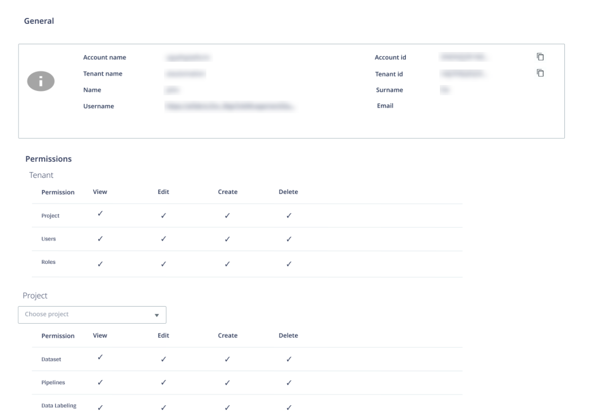 Screenshot mit der Seite Profil im UiPath AI Center.