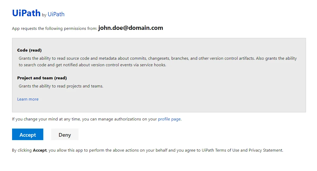 'App permissions request' image