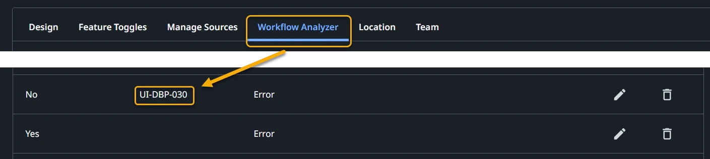 Imagem da "guia do Analisador de Fluxo de Trabalho"
