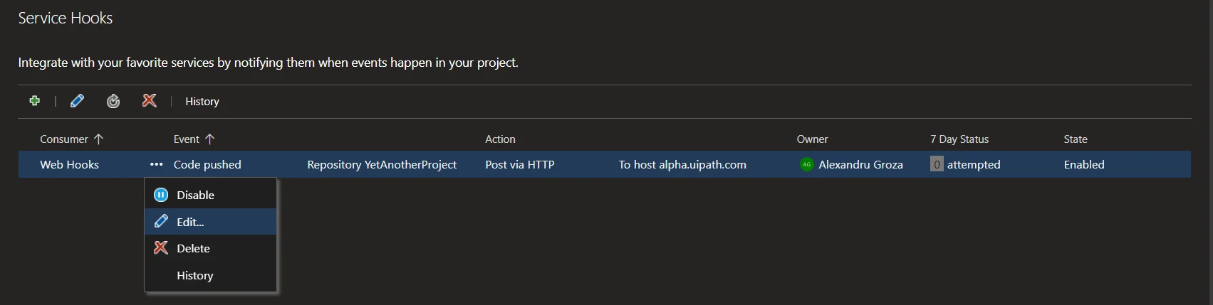 Imagen 'Vista de ganchos de servicio'