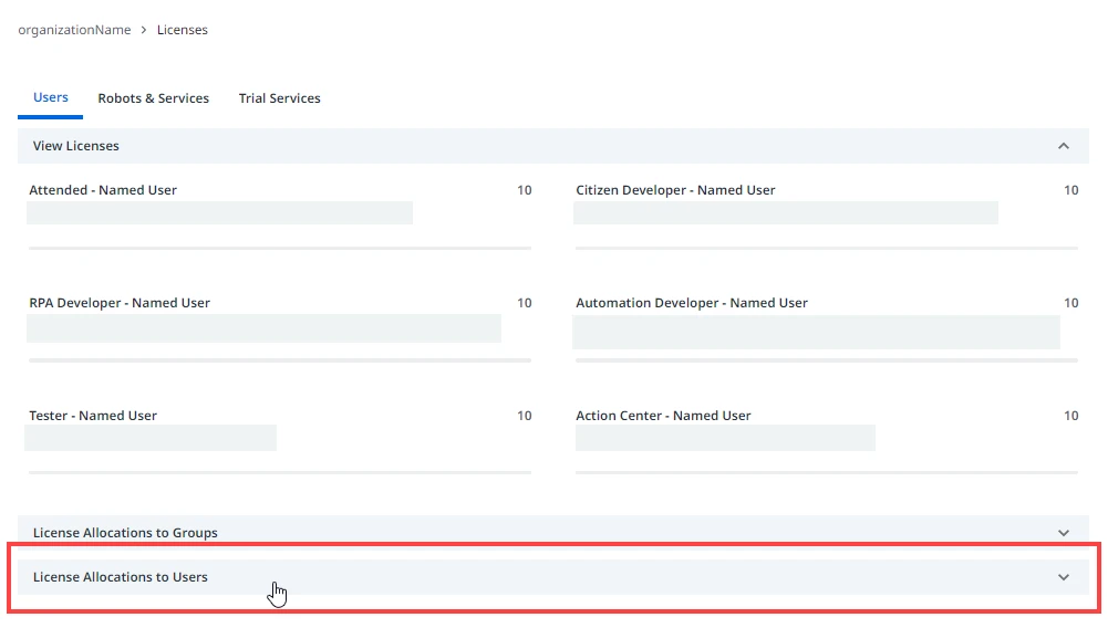 'License allocations to users' image