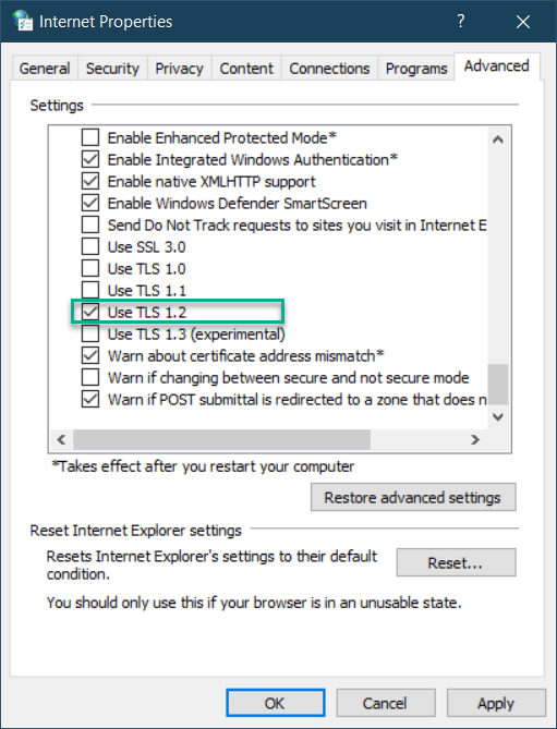 'Activating TLS 1.2 on your machine' image