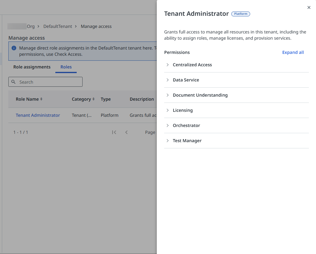 Tenant Administrator role detailed permissions
