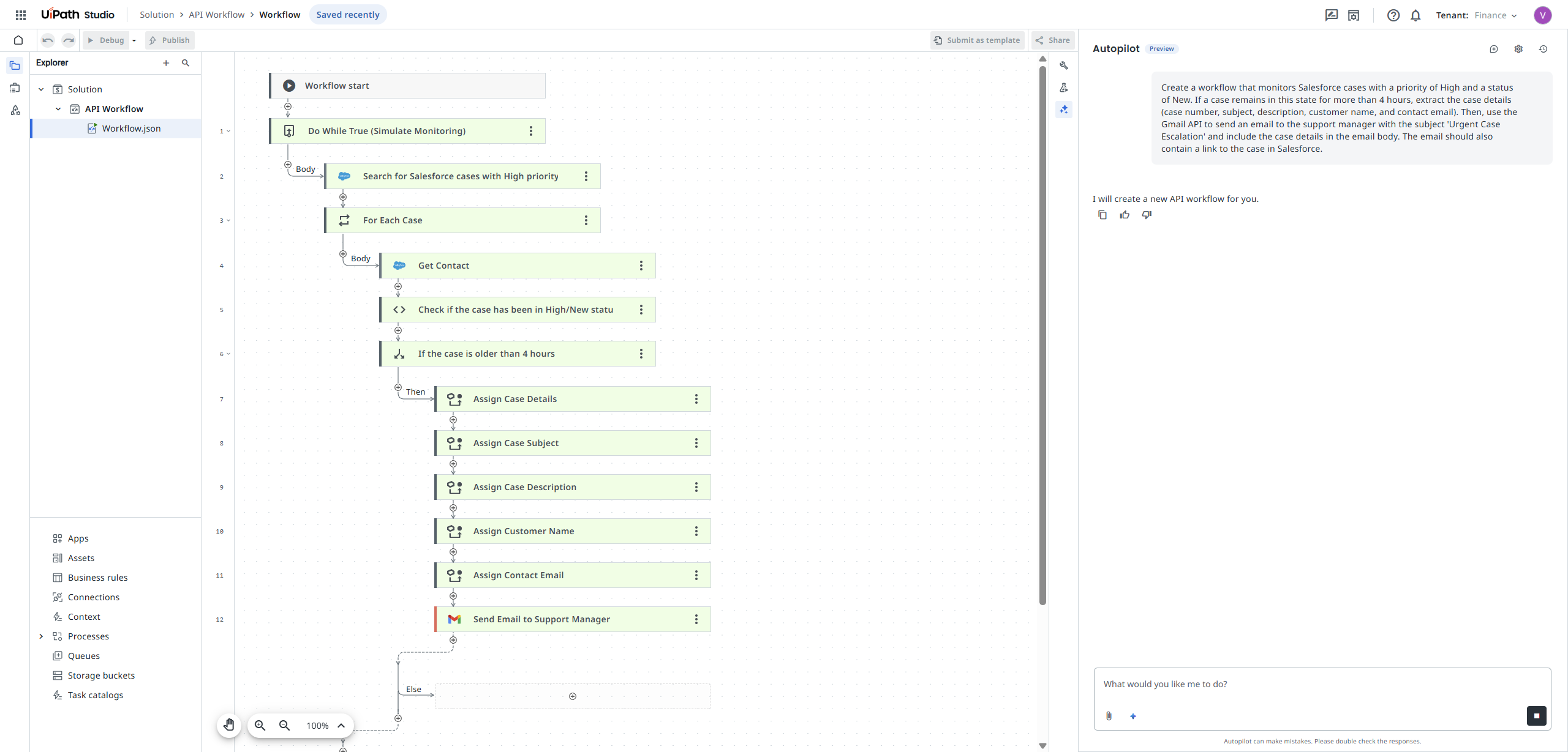 Case escalation prompt example in autopilot chat