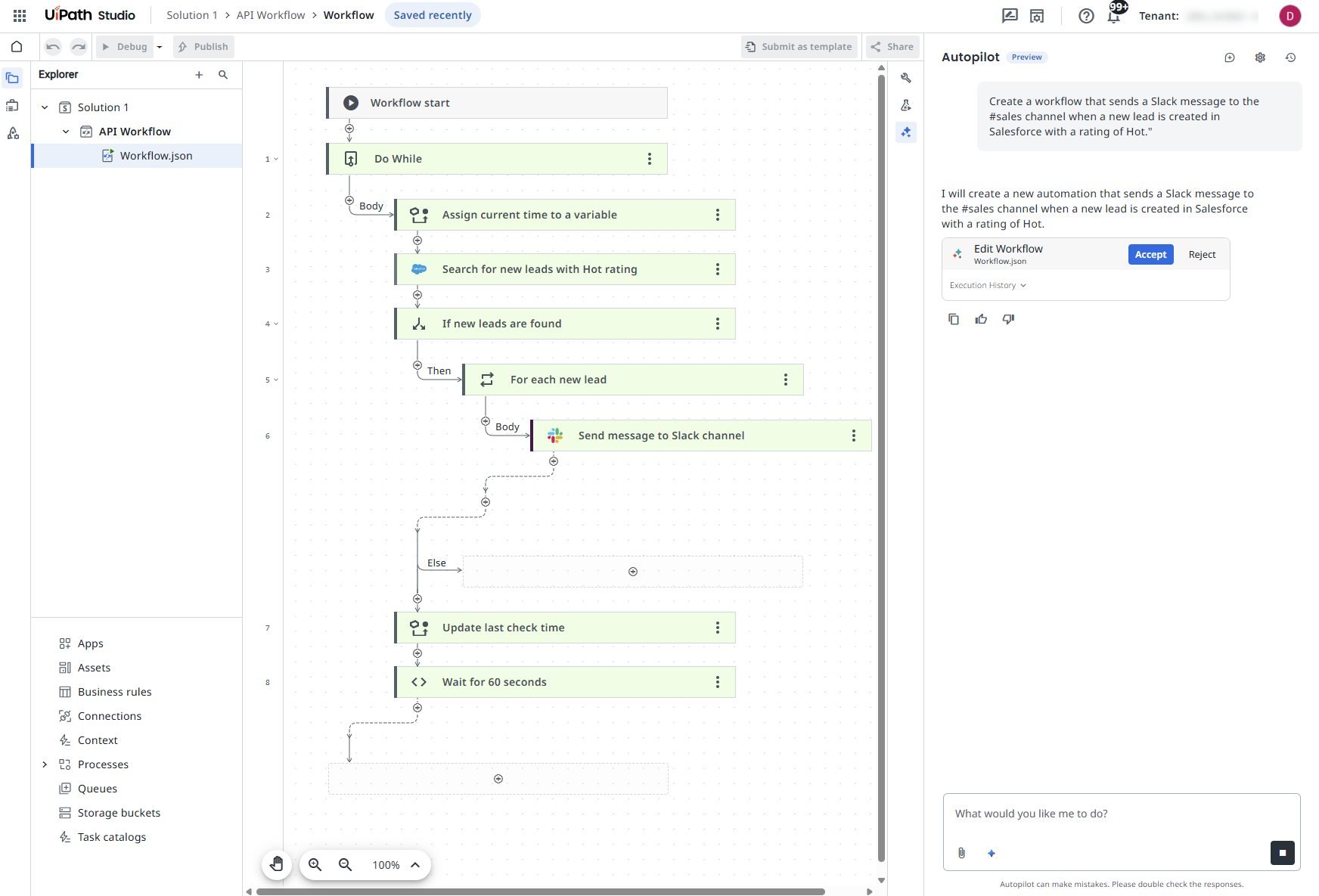 Sales lead notification prompt example in autopilot chat