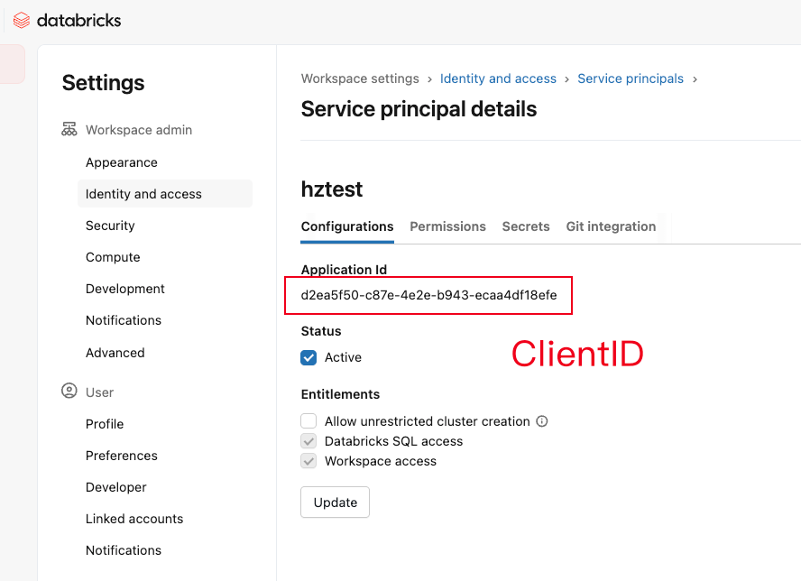 Databricks Service Principal Client ID