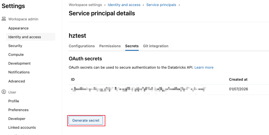 Databricks Generate Secret