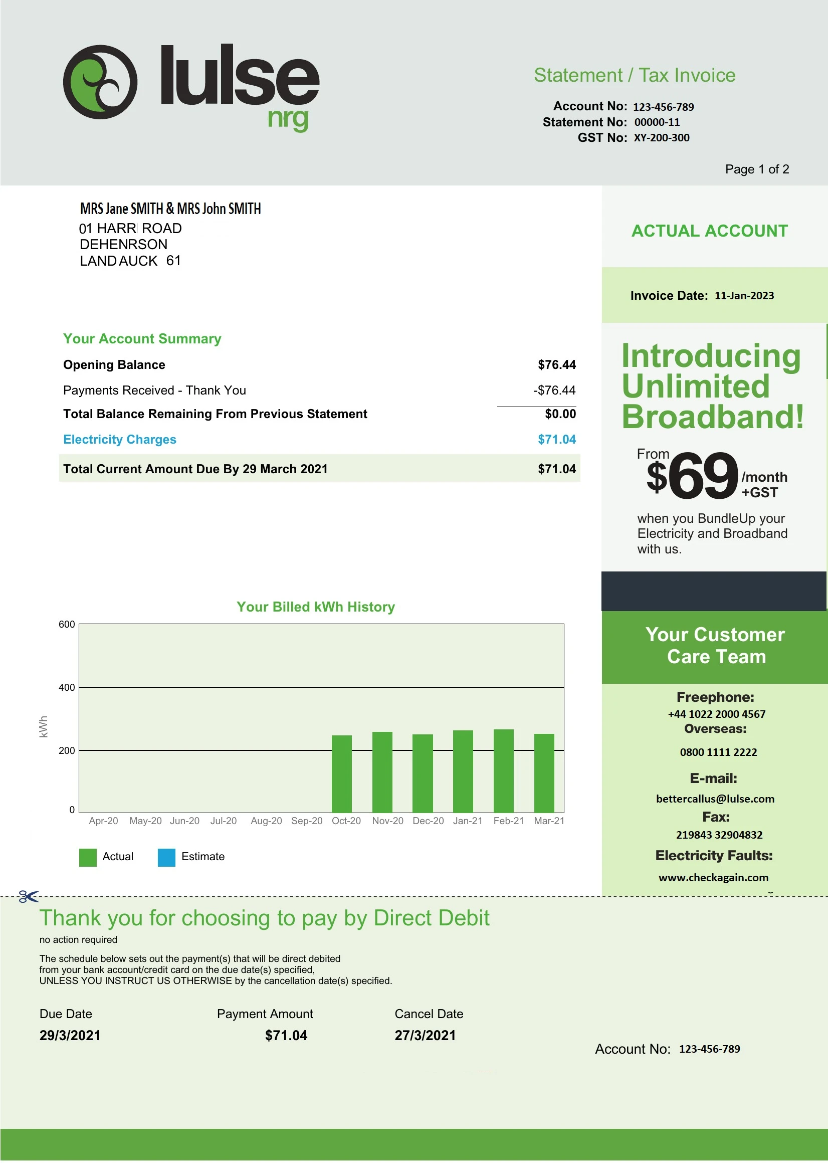 Utility Bills sample file