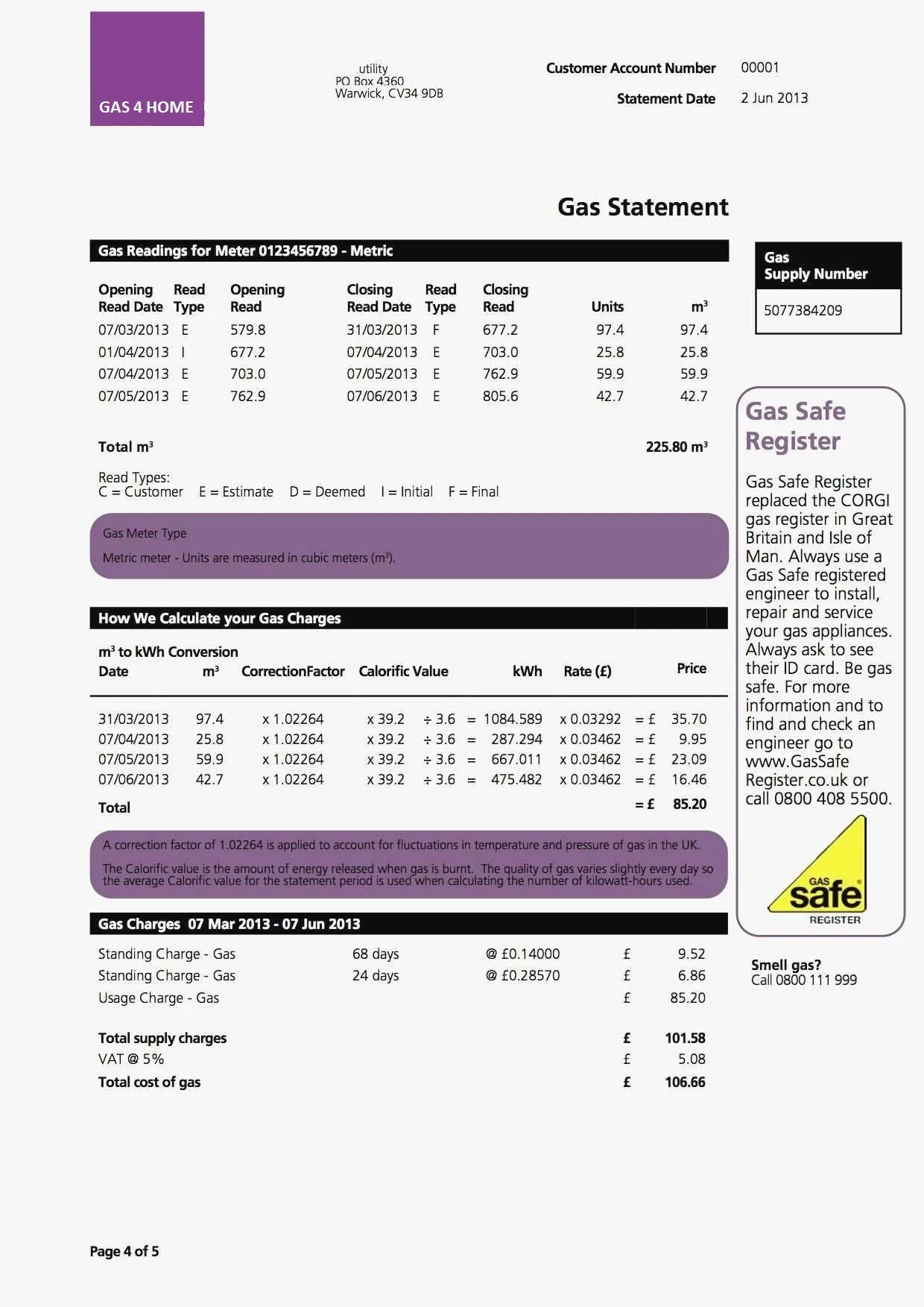 Utility Bills sample file