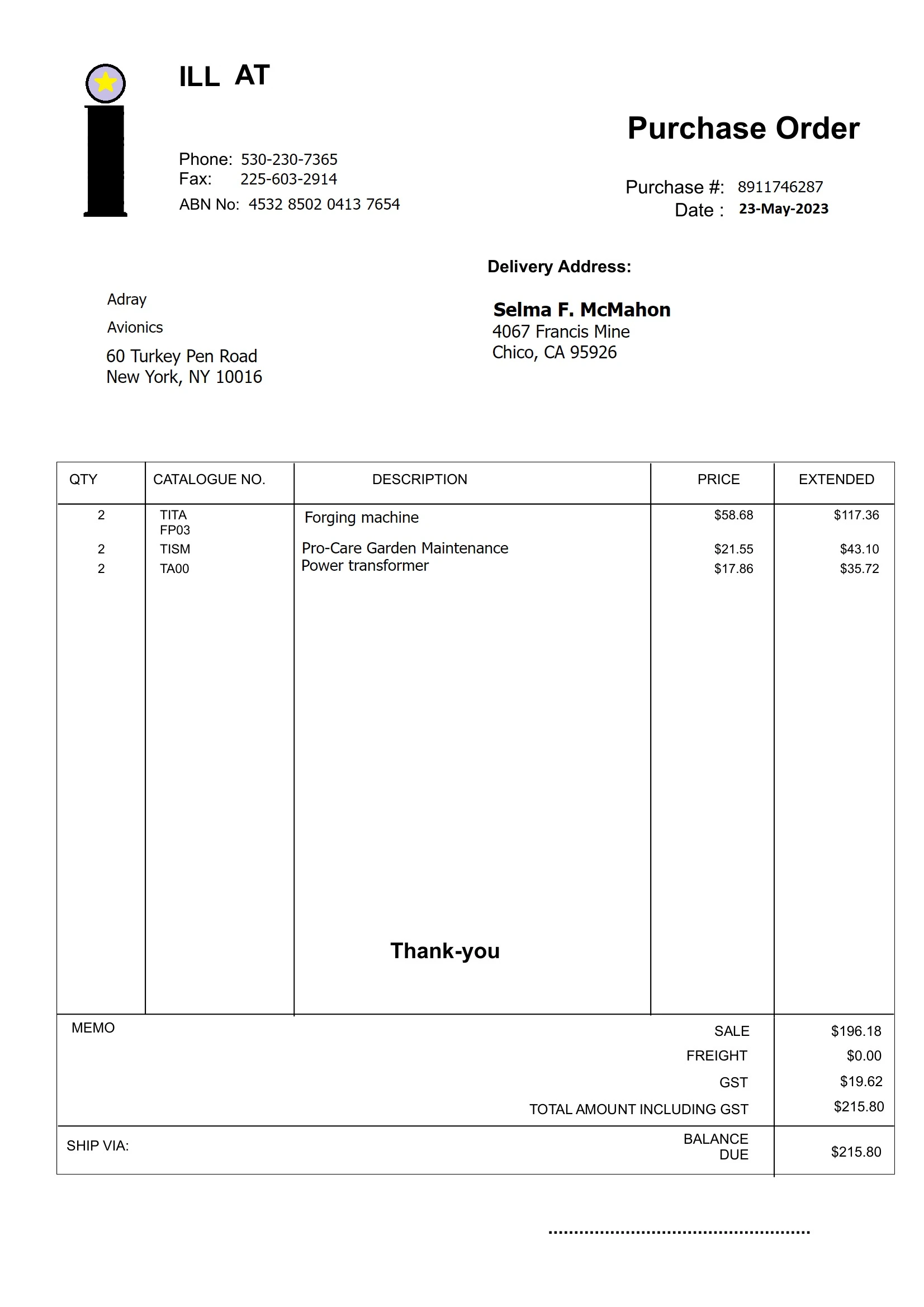 Purchase Orders sample file