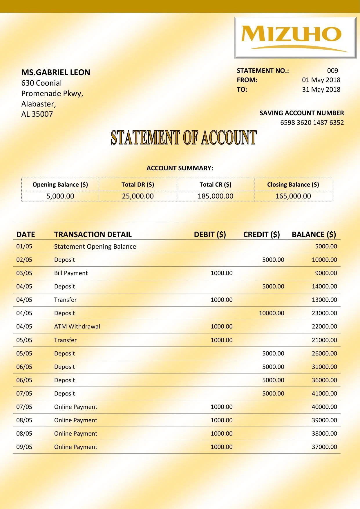 Bank Statement sample file