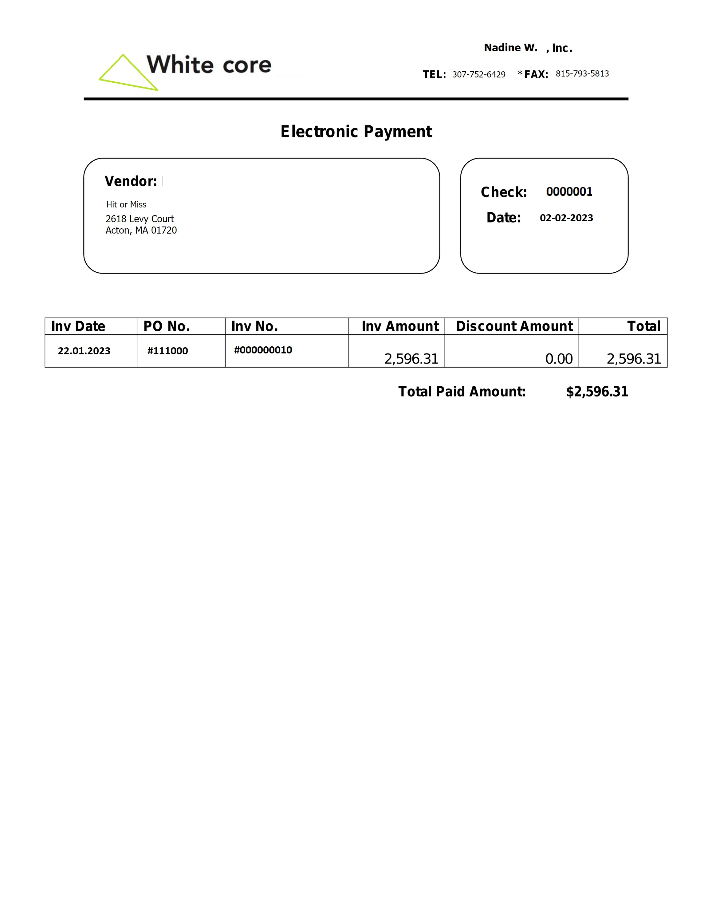 Remitance Advices sample file