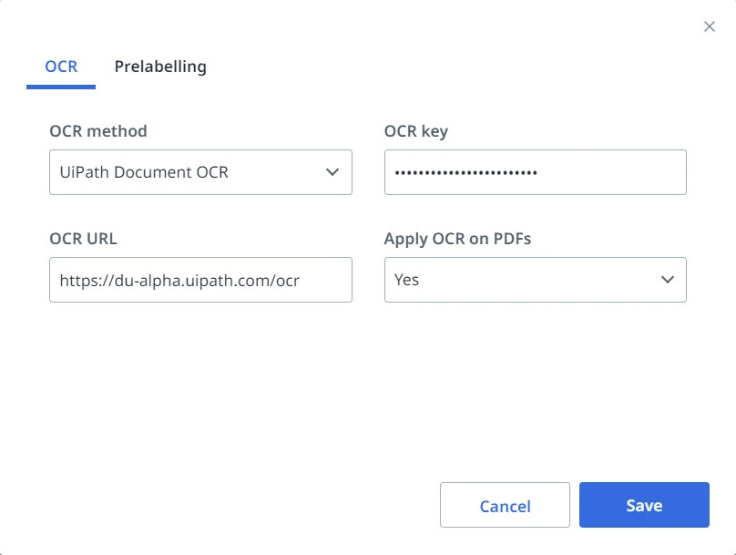 Captura de tela da interface de configuração do OCR.