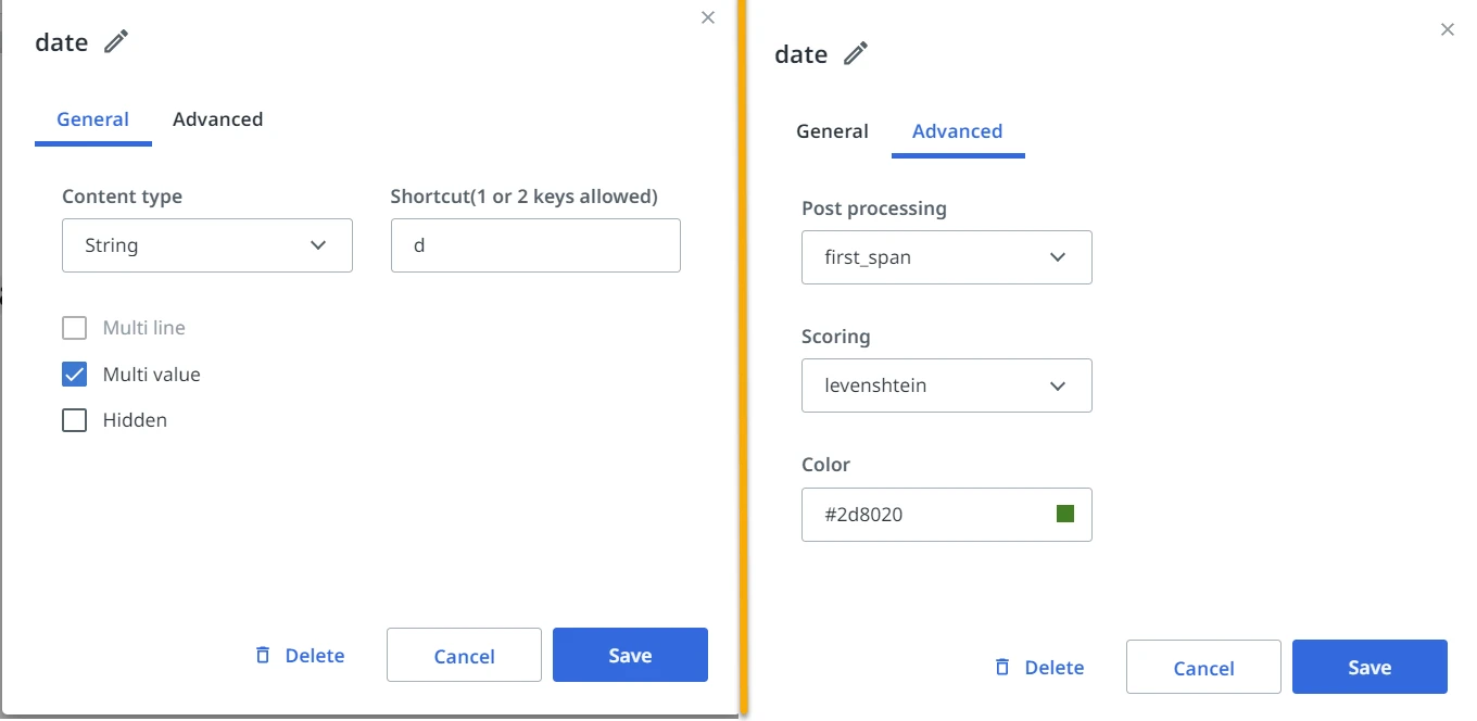 Screenshot of the General and Advanced tabs.