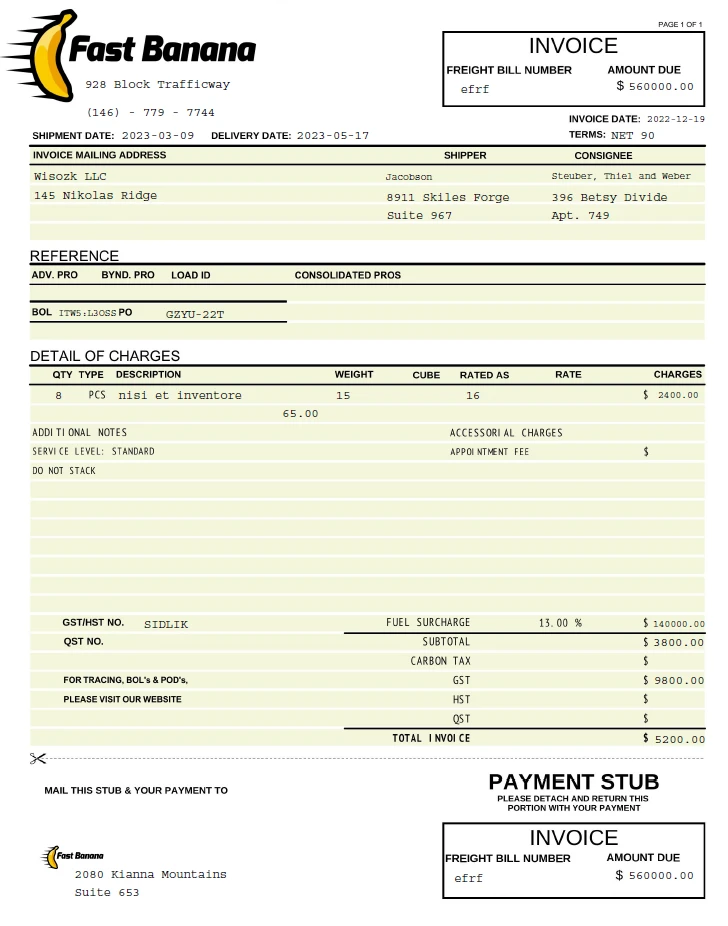 Invoices Shipping sample file