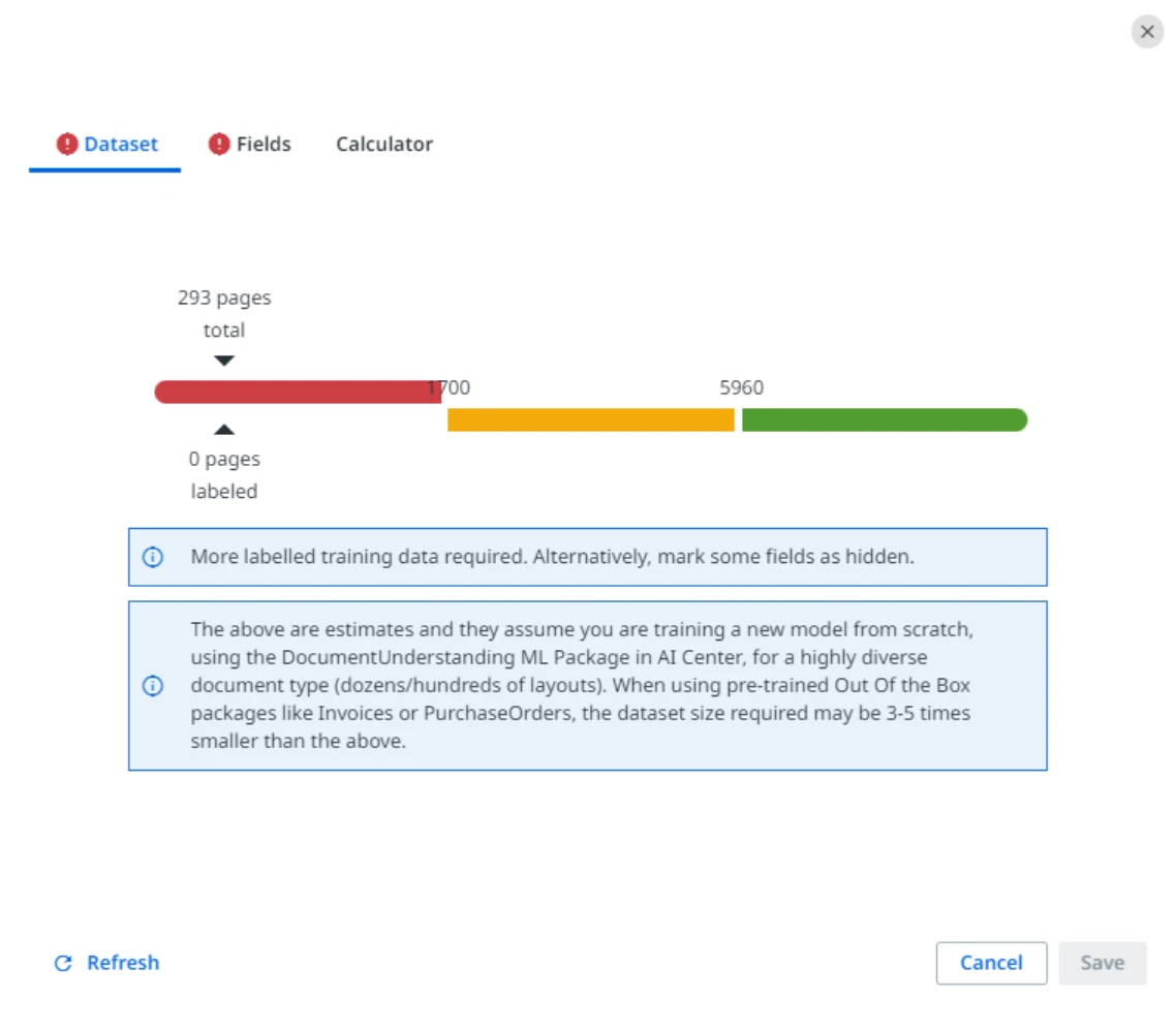 Captura de tela da interface de diagnóstico do conjunto de dados