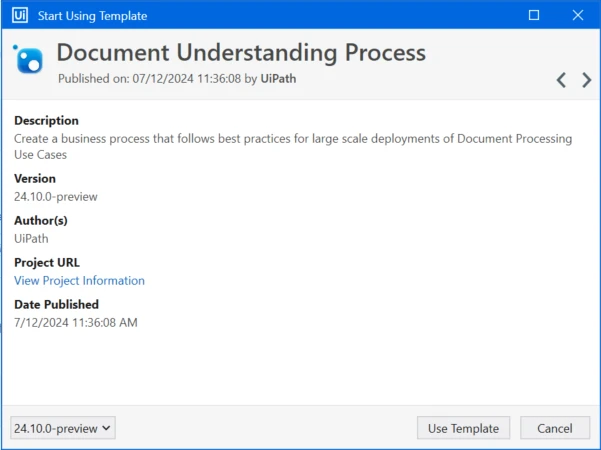 使用 Document Understanding 流程模板