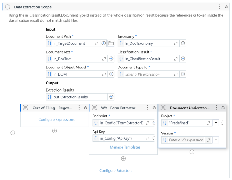 Extracteur de projet Document Understanding dans le modèle